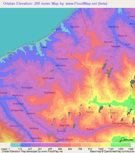 Ortalan,Turkey Elevation Map