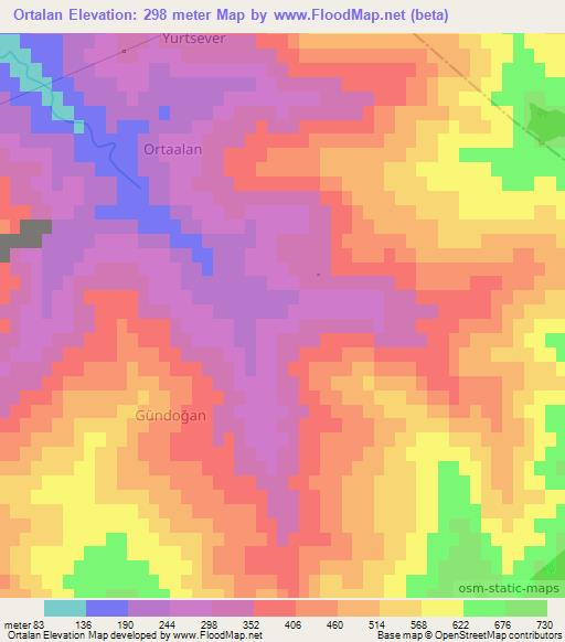 Ortalan,Turkey Elevation Map