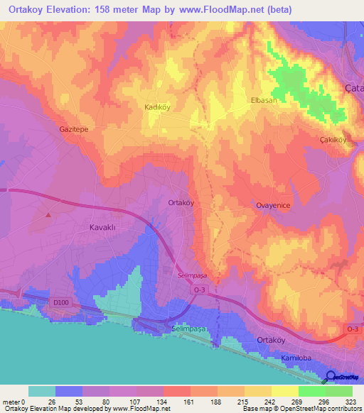 Ortakoy,Turkey Elevation Map