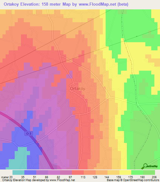 Ortakoy,Turkey Elevation Map