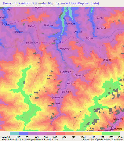 Hemsin,Turkey Elevation Map