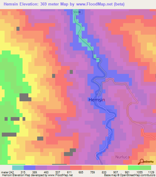 Hemsin,Turkey Elevation Map