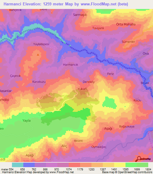 Harmanci,Turkey Elevation Map