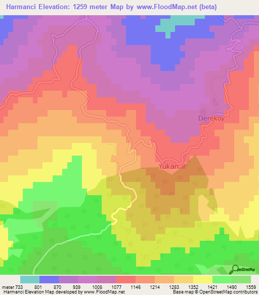 Harmanci,Turkey Elevation Map