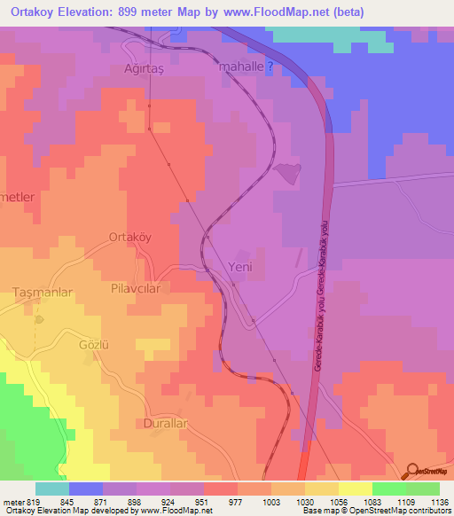 Ortakoy,Turkey Elevation Map