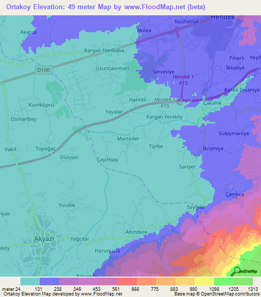 Ortakoy,Turkey Elevation Map