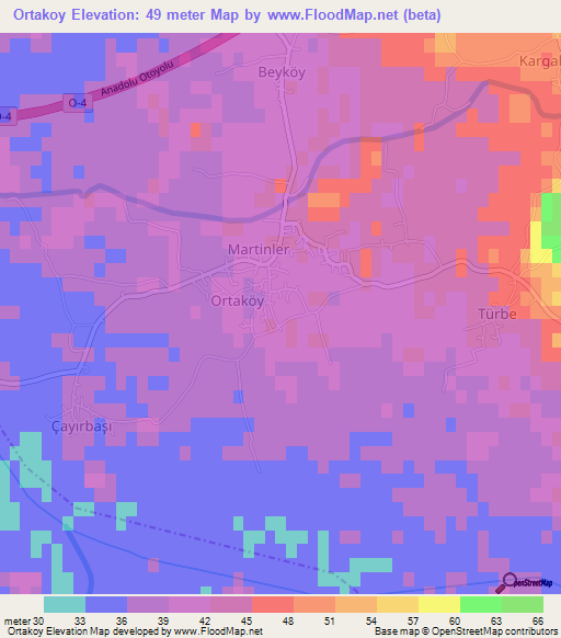 Ortakoy,Turkey Elevation Map