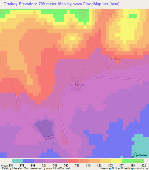 Ortakoy,Turkey Elevation Map