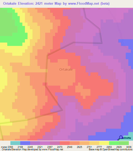 Ortakale,Turkey Elevation Map