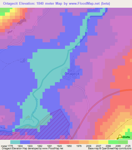 Ortagecit,Turkey Elevation Map