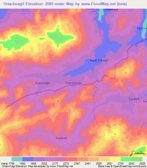 Ortacimagil,Turkey Elevation Map