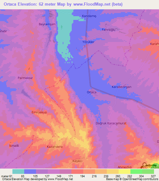 Ortaca,Turkey Elevation Map