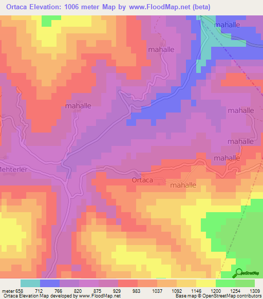 Ortaca,Turkey Elevation Map