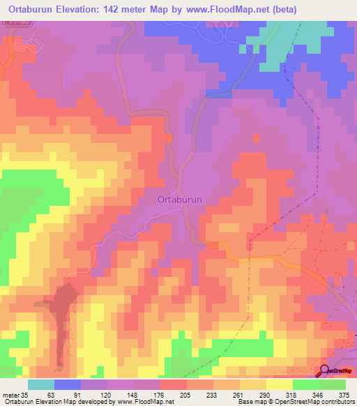 Ortaburun,Turkey Elevation Map