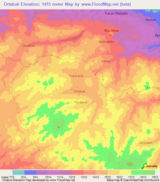 Ortabuk,Turkey Elevation Map