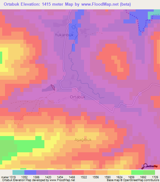 Ortabuk,Turkey Elevation Map