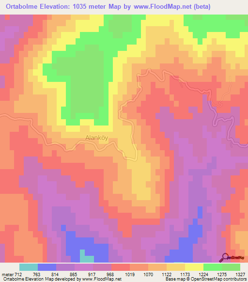 Ortabolme,Turkey Elevation Map