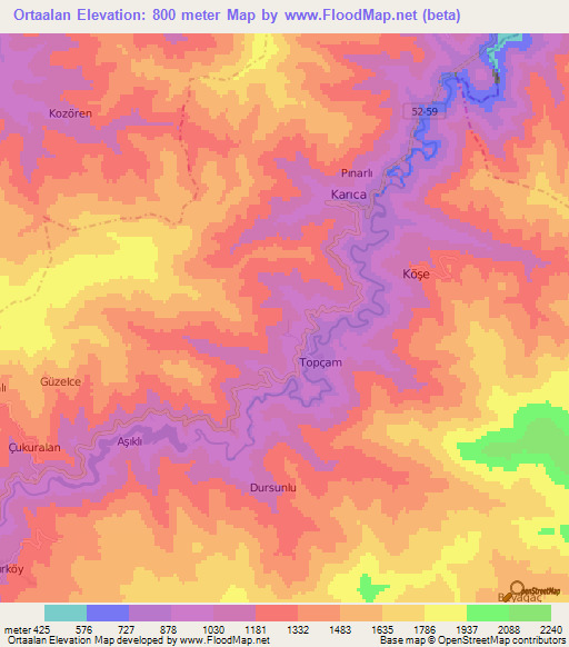 Ortaalan,Turkey Elevation Map