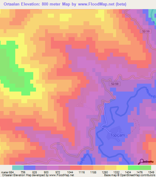 Ortaalan,Turkey Elevation Map