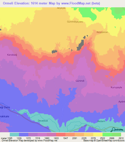 Ormeli,Turkey Elevation Map