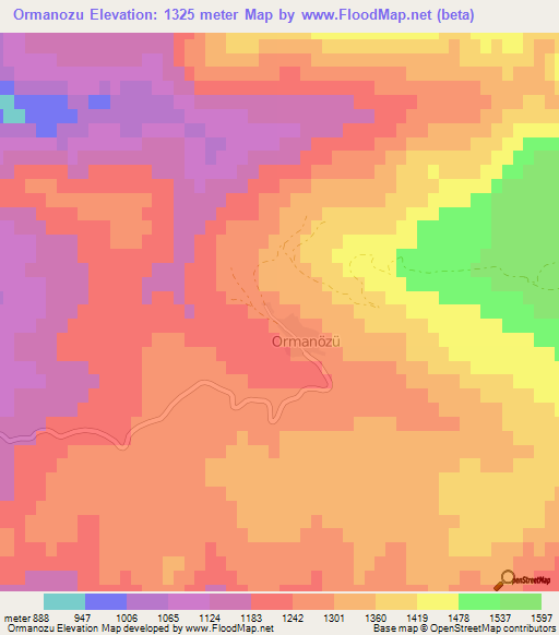 Ormanozu,Turkey Elevation Map