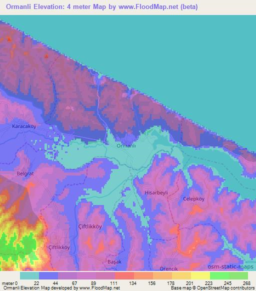 Ormanli,Turkey Elevation Map