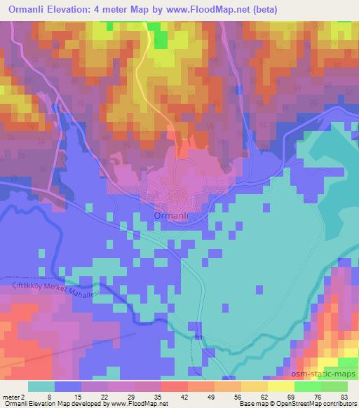 Ormanli,Turkey Elevation Map