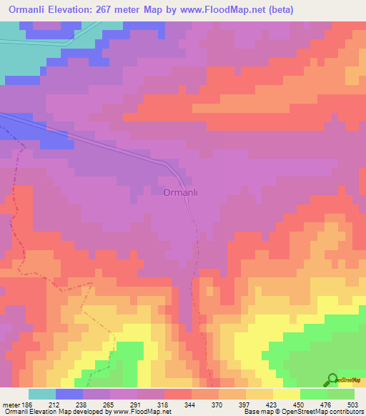 Ormanli,Turkey Elevation Map