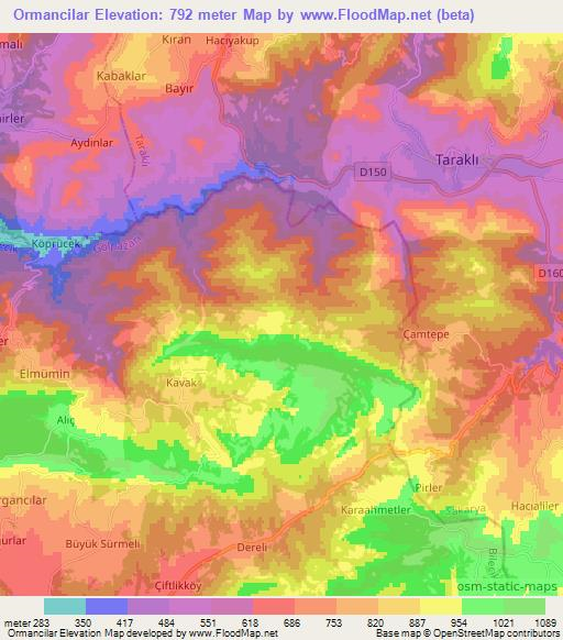 Ormancilar,Turkey Elevation Map