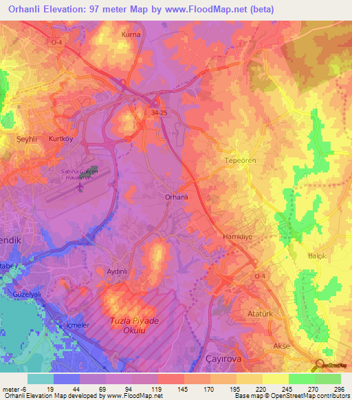 Orhanli,Turkey Elevation Map