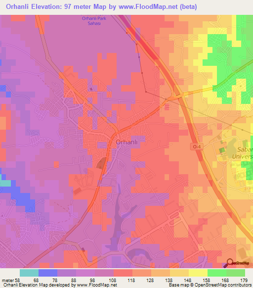 Orhanli,Turkey Elevation Map