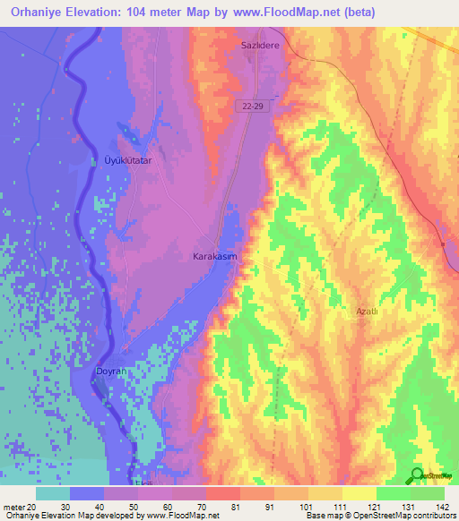 Orhaniye,Turkey Elevation Map