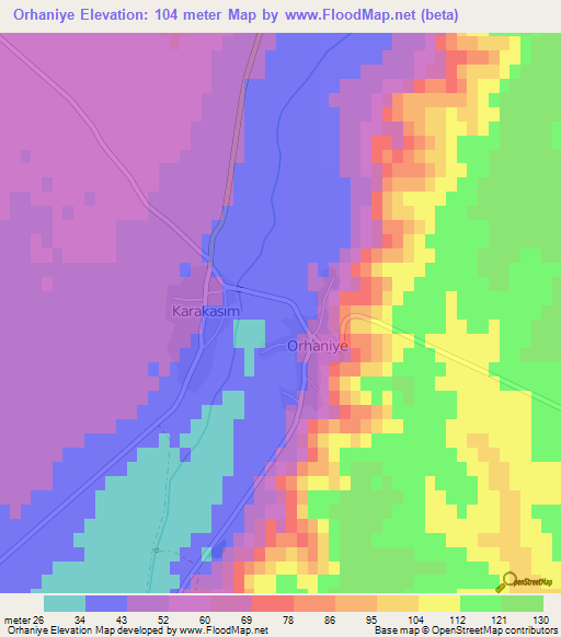 Orhaniye,Turkey Elevation Map