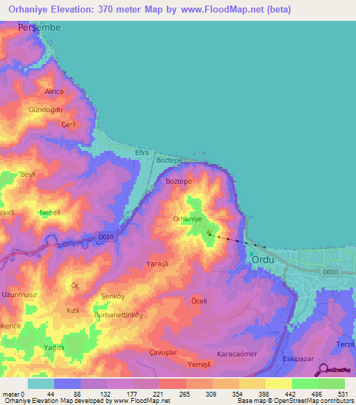 Orhaniye,Turkey Elevation Map