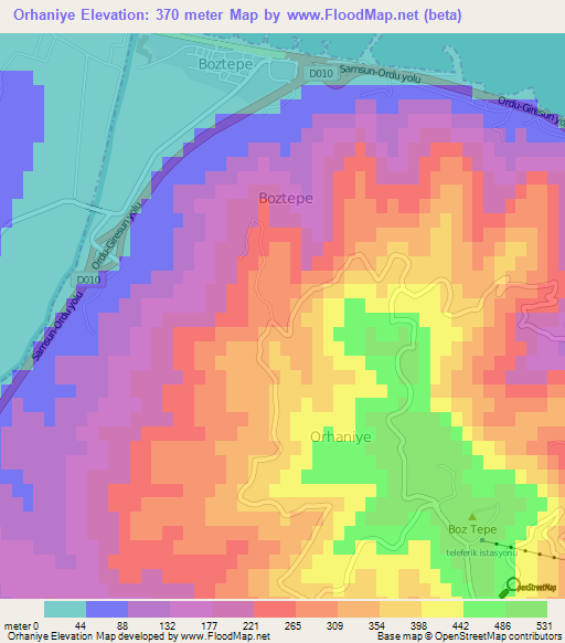 Orhaniye,Turkey Elevation Map