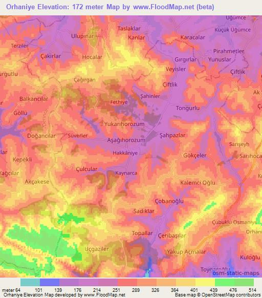 Orhaniye,Turkey Elevation Map