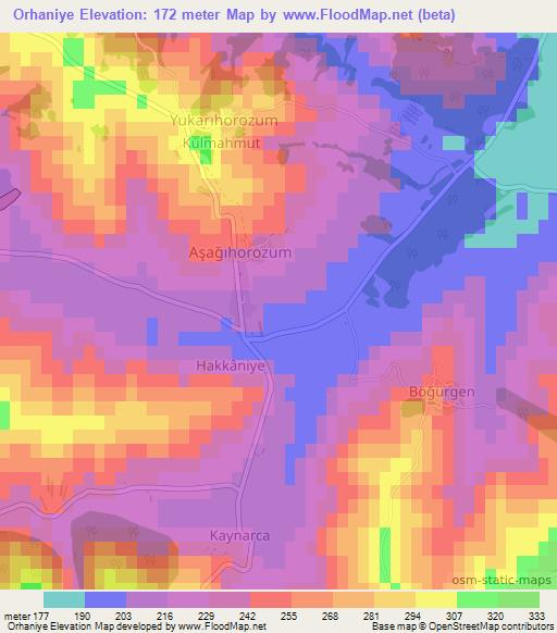 Orhaniye,Turkey Elevation Map