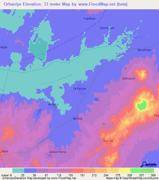 Orhaniye,Turkey Elevation Map