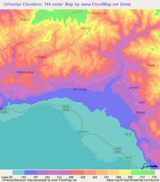 Orhaniye,Turkey Elevation Map