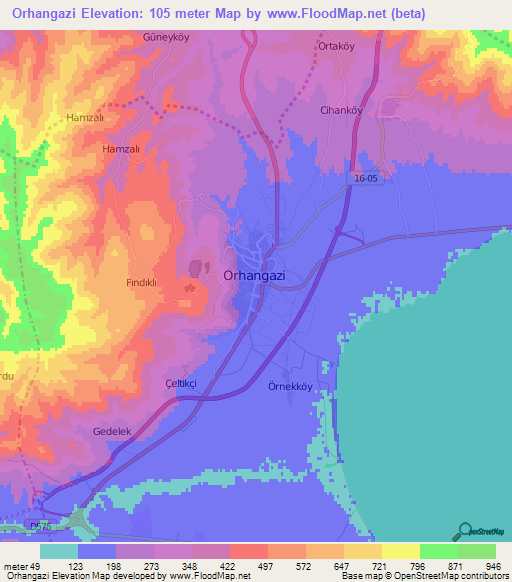 Orhangazi,Turkey Elevation Map