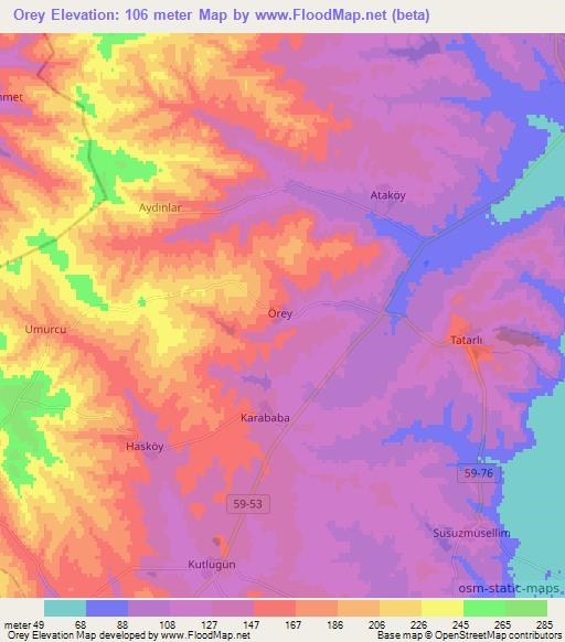 Orey,Turkey Elevation Map