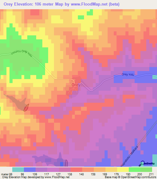 Orey,Turkey Elevation Map