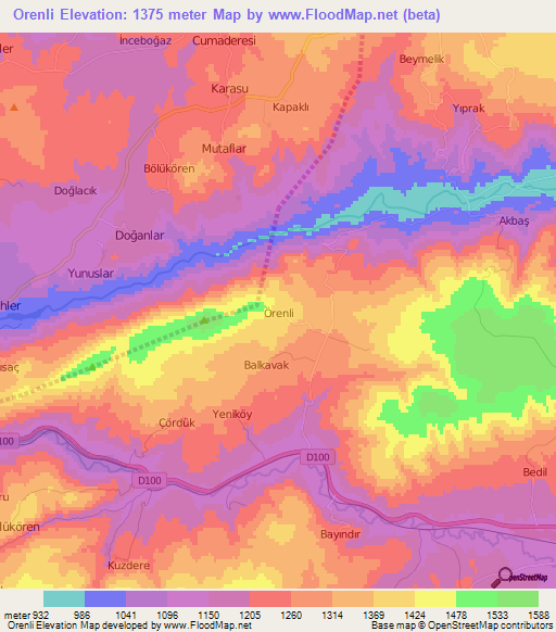 Orenli,Turkey Elevation Map