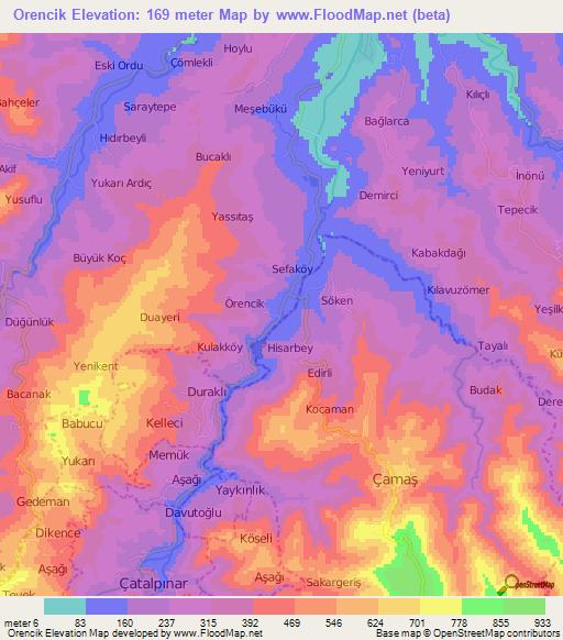 Orencik,Turkey Elevation Map