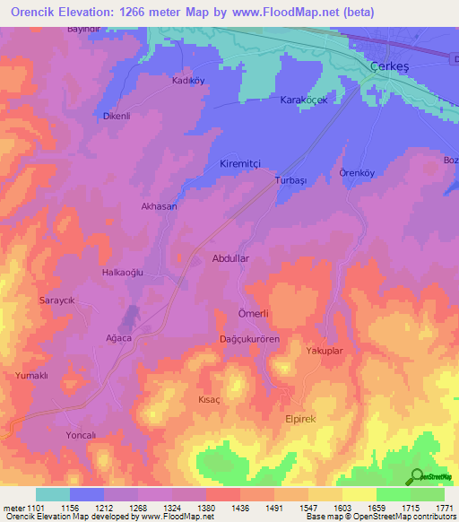 Orencik,Turkey Elevation Map