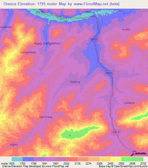 Orence,Turkey Elevation Map