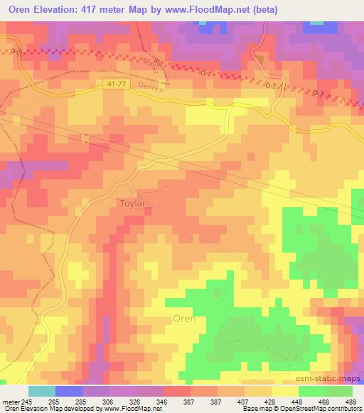 Oren,Turkey Elevation Map