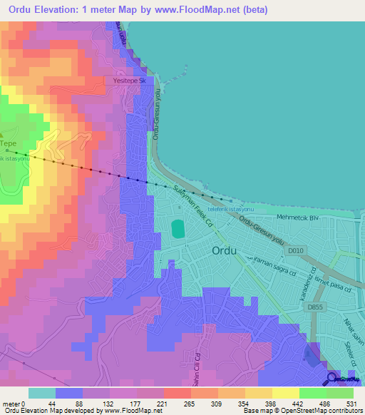 Ordu,Turkey Elevation Map