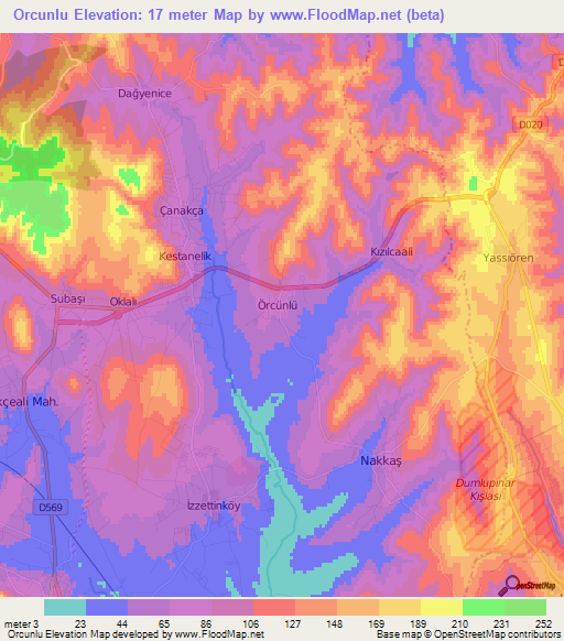 Orcunlu,Turkey Elevation Map