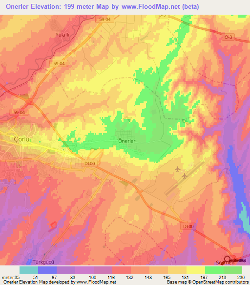 Onerler,Turkey Elevation Map